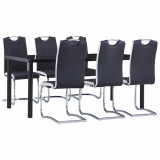 VidaXL Set mobilier de bucătărie, 7 piese, negru, piele ecologică