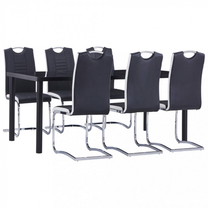 vidaXL Set mobilier de bucătărie, 7 piese, negru, piele ecologică