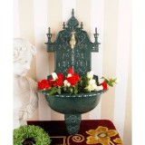 Cișmea Decorativă Perete Metal Verde Antichizat cu Vas Scurgere 77cm, Grădină Rustic