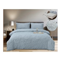 Lenjerie Cocolino 4 Piese, Blana Imitatie iepure, Pentru Pat Dublu, cu Elastic, Blue Sky - PIT401