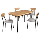 Cumpara ieftin Set masa, 4 scaune mdf stejar metal negru textil gri Madio 110x70x75,5 cm, 40x48,5x78 cm