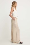 Answear Lab pantaloni din in culoarea bej, drept, high waist