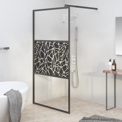 vidaXL Paravan de duș walk-in negru 100x195 cm sticlă ESG model piatră foto