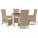Cumpara ieftin Set mobilier de gradina cu perne, 5 piese, bej, poliratan