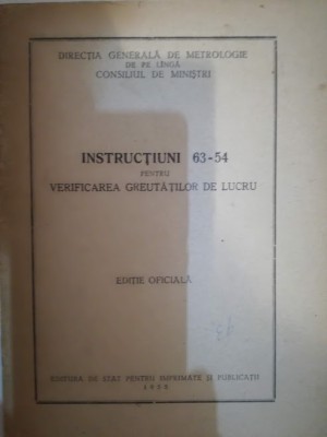 Metrologie, Instrucțiuni verificarea greutăților de lucru, 1955, ediție oficială foto