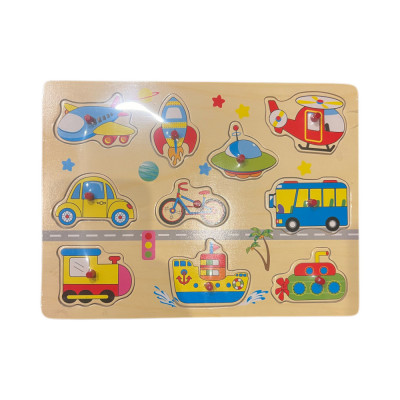 Puzzle Educativ Incastru , stil Montessori, model Mijloace de Transport, Lemn, Multicolor, 30x23 cm foto