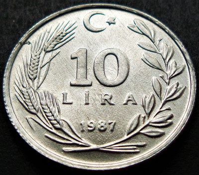 Moneda 10 LIRE - TURCIA, anul 1987 * cod 2577 = UNC foto