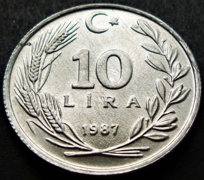 Moneda 10 LIRE - TURCIA, anul 1987 * cod 2577 = UNC foto