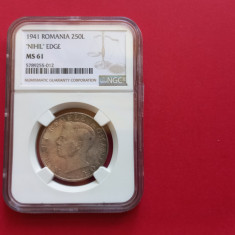 Moneda argint 250 lei 1941 NSD Gradata MS 61