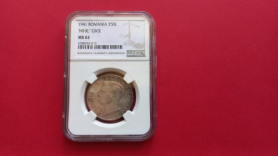 Moneda argint 250 lei 1941 NSD Gradata MS 61 foto