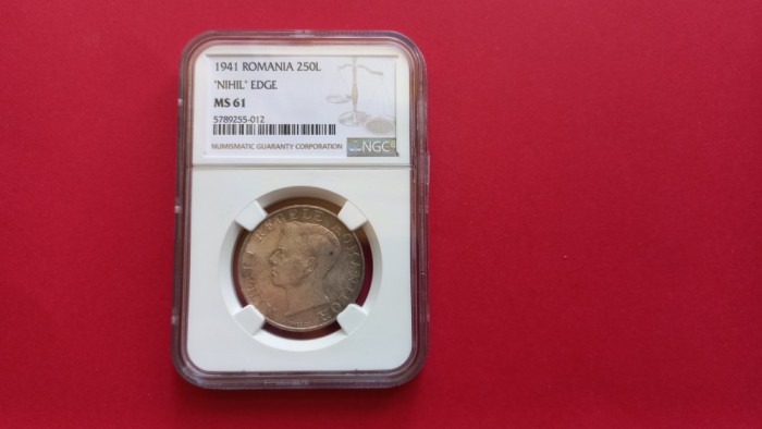 Moneda argint 250 lei 1941 NSD Gradata MS 61