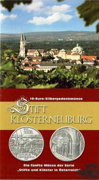 AUSTRIA 2008 - 10 Euro - Abatia Klosterneuburg - Argint 925 /16,00 gr / Blister