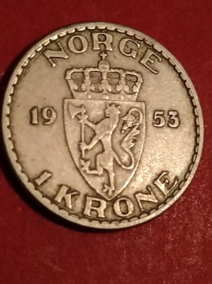 1 krone 1953 Norvegia, stare aUNC [poze]. Discount conform descriere [10 - 20 %. Vezi descrierea.]. foto