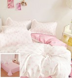 Cumpara ieftin Lenjerie Pat Bumbac 4 Piese Alb Roz Narcisa - Husa Pilota 200x230 Cearceaf 240x250 Fete Perna 55x75 70x70