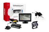 Set senzori de parcare AMiO TFT01 4,3 inch cu camera HD-501-IR, 4 senzori albi, afisaj, asistent parcare cu activare automata la marsarier