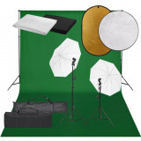 Kit studio foto cu set de lampi, fundal si reflector GartenMobel Dekor, vidaXL