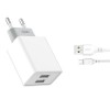 Incarcator retea XO L65, Dual USB, Fast Charge, 12W, 2.4A, Cablu Micro-USB 1m inclus, Alb