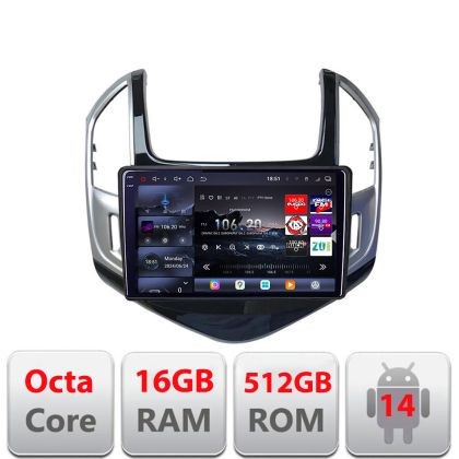 Navigatie Chevrolet Cruze 2013- Edotec Kit-1267 8 core QLED 2K 16+512 360 Android Waze USB Navigatie Internet Youtube Radio CarStore Technology