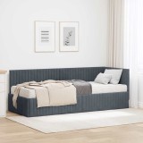 vidaXL Cadru de pat colțar cu saltea cu headboard 2 pcs Gri Catifea 3393799