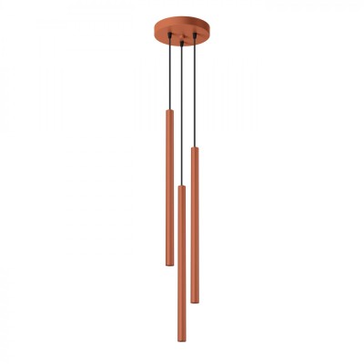 Lampă Suspendată Pastel Ocru Roșu Oțel 3 Becuri Tub Modern De Interior foto