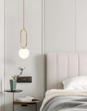 Lustra suspendata, dulie E27, glob sticla alb, corp auriu, bec maxim 40W, lungime reglabila maxim 1 m
