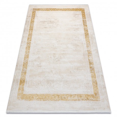 Covor modern DUKE 51524 crem / auriu - Cadru, greacă structurat, foarte moale, franjuri, 140x190 cm