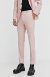 Cumpara ieftin HUGO pantaloni din l&acirc;nă culoarea roz, mulată 50500271