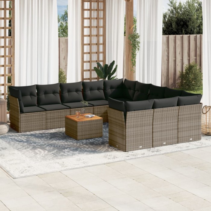 Gossi set canapea de gradina cu perne, 12 piese, gri, poliratan