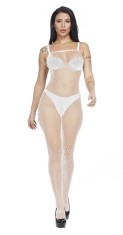Bodystocking Pamela Crotchless Fishnet, Alb, S-L foto