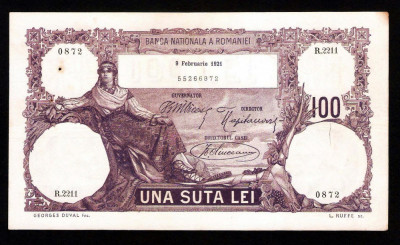 ROMANIA 100 LEI - Februarie 1921 . Superba piesa de colectie. Rara ! foto