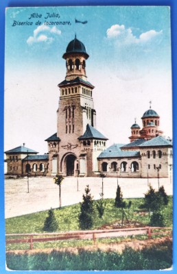 Alba Iulia - Biserica de incoronare - 1924 - printata, circulata, timbre foto