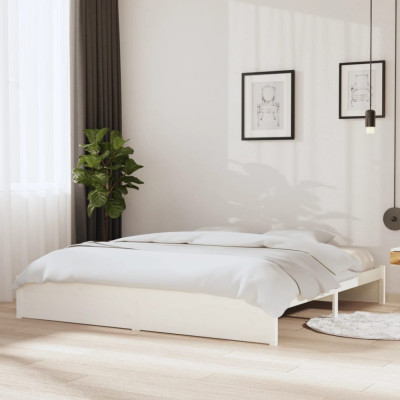 Cadru de pat, alb, 200x200 cm, lemn masiv de pin foto