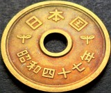 Moneda 5 YEN (Yeni) - JAPONIA, anul 1962 * cod 4484 = A.UNC luciu de batere, Asia