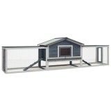 Cușcă Iepuri vidaXL Lemn Masiv 310x70x87cm Gri, 2 Niveluri, Acoperiș Rezistent Apă, Tavă Detașabilă