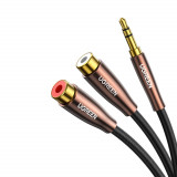 Cablu Ugreen Cablu Audio Mini Mufă 3,5 Mm - 2xRCA (femă) 25 Cm Negru (AV194 50129)