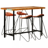 VidaXL Set mobilier de bar, 5 piese, lemn reciclat și piele naturală