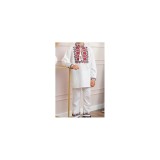 Cumpara ieftin Compleu Traditional Alb pentru Baieti cu Motiv Geometric Rosu - IMS27RF