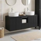 Cumpara ieftin Set dulap de baie suspendat 3 buc. Negru 129 x 44,5 x 82 cm