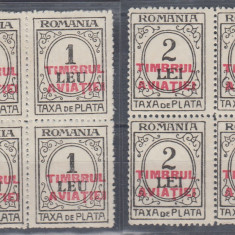 ROMANIA 1931 TAXA DE PLATA CU SUPRATIPAR TIMBRUL AVIATIEI BLOCURI 4 TIMBRE MNH