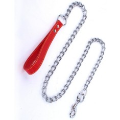 Lesa lant 3 mm/1,20 m &amp; maner piele rosu