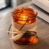 Suport din Sticla cu Dovleac pentru Lumanare Tip Pastila &Oslash;8,5x10cm, CMCLASS