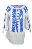 Bluza dama tip ie 024, alb creta/albastru melanj , marimea S, Casual, Bumbac