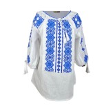Bluza dama tip ie 024, alb creta/albastru melanj , marimea S
