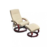 Cumpara ieftin Fotoliu de masaj cu taburet, crem, piele ecologică
