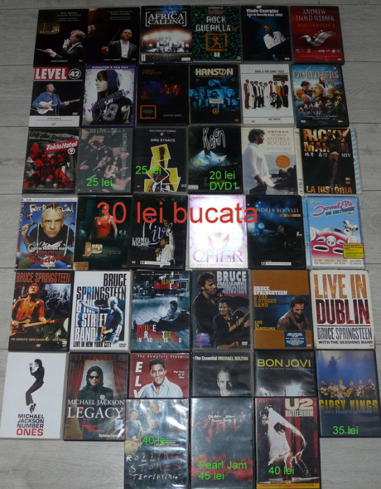 DVD muzica:Bruce Springsteen,Michael Jackson,Bob Dylan,Mika,Bon Jovi,Pearl Jeam