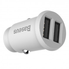 Încărcător Auto Baseus Grain Mini Incărcător Universal Inteligent Pentru Mașină 2 x USB 3.1A Alb CCALL-ML02