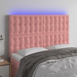 VidaXL Tăblie de pat cu LED, roz, 144x5x118/128 cm, catifea