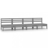 Set mobilier de gradina, 4 piese, gri, lemn masiv de pin