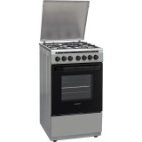 Aragaz mixt Heinner HFSC-V60LITGC-SS, 4 arzatoare, Suport email, 6 functii, Limina cuptor, Clasa A, Inox