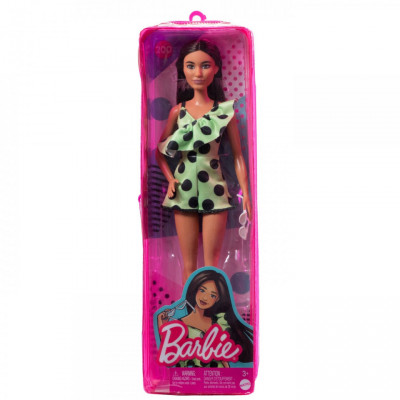 Papusa barbie fashionista bruneta cu salopeta verde foto